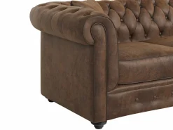 Vente-unique Sofá rinconera chesterfield de microfibra envejecido TOLEDO