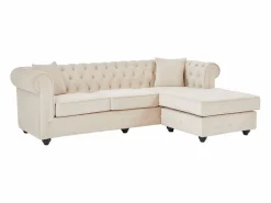 Hot Vente-unique Sofá rinconera chesterfield reversible de terciopelo TOLEDO Beige