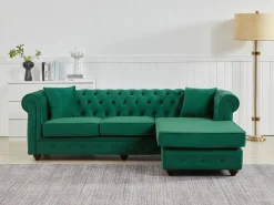 Vente-unique Sofá rinconera chesterfield reversible de terciopelo TOLEDO