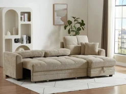 Clearance Vente-unique Sofá rinconera convertible y reversible en chenilla LUMARIO Beige