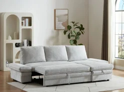 Vente-unique Sofá rinconera convertible y reversible en chenilla claro SIVIARA