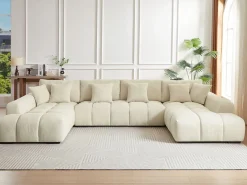 Clearance Vente-unique Sofá rinconera de tela con efecto acolchado estilo diseño BERENIA Beige