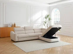 New Vente-unique Sofá rinconera derecha convertible en tela texturizada BESEMA Beige