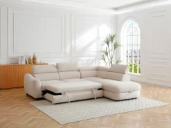 New Vente-unique Sofá rinconera derecha convertible en tela texturizada BESEMA Beige