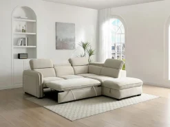 Hot Vente-unique Sofá rinconera derecha convertible y puf en tela BALOTIA Beige