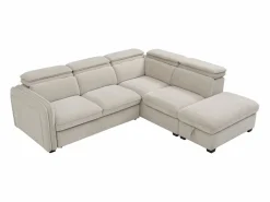 Hot Vente-unique Sofá rinconera derecha convertible y puf en tela BALOTIA Beige