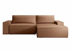 Discount Sofá rinconera derecha de tela efecto cuero color marrón AMELIA Sofás Y Sillones|Sofá Vintage