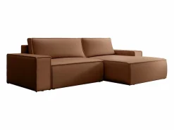 Discount Sofá rinconera derecha de tela efecto cuero color marrón AMELIA Sofás Y Sillones|Sofá Vintage