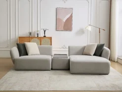 New Vente-unique Sofá rinconera derecha modular con mesa de tela RANASO Gris claro