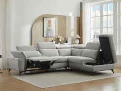 Vente-unique Sofá rinconera derecha relax eléctrico en tejido jaspeado CADILO
