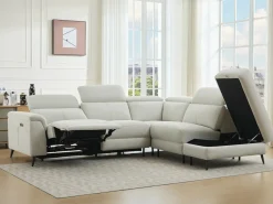 Vente-unique Sofá rinconera derecha relax eléctrico de tela MAKORO Beige