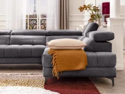 Online Vente-unique Sofá rinconera derecha relax eléctrico con asiento deslizante de tela antracita MONISO Gris antracita