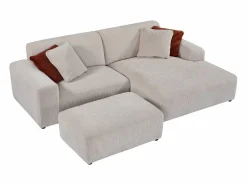 Maison Céphy Sofá rinconera derecha y chaise longue de pana TIRONO de Beige