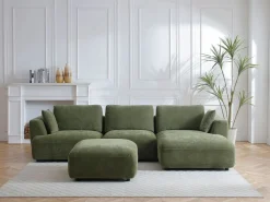 Outlet Vente-unique Sofá rinconera derecha y puf en tejido TINDRALO Verde