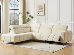 Outlet Vente-unique Sofá rinconera izquierda con relax eléctrico en tela texturizada CALDORIA Beige