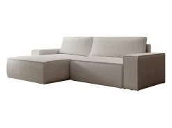 Best Vente-unique Sofá rinconera izquierda de terciopelo 4 plazas AMELIA Beige