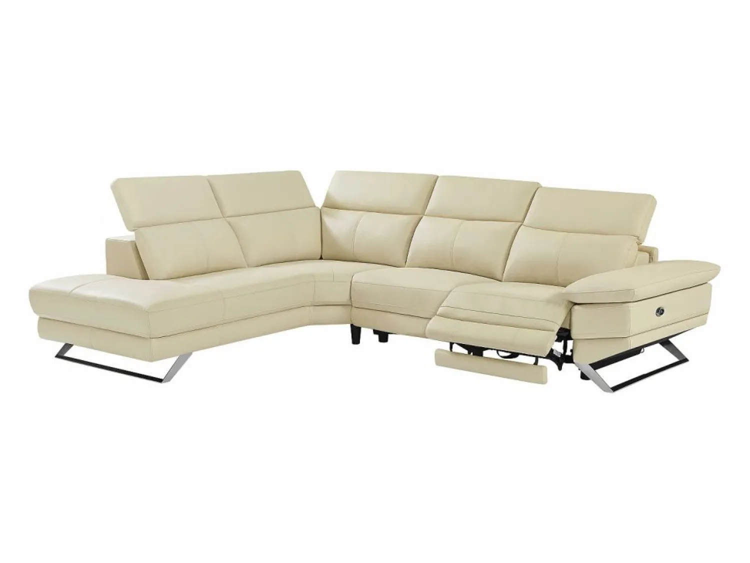 Discount Vente-unique Sofá rinconera izquierda PUNO II con función de reclinación eléctrica en piel de vacuno Beige