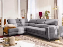 Vente-unique Sofá rinconera izquierda relax eléctrico con asiento deslizante de tela antracita MONISO