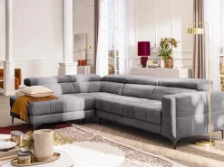 Vente-unique Sofá rinconera izquierda relax eléctrico con asiento deslizante de tela antracita MONISO