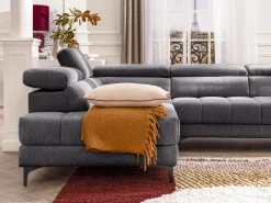 Vente-unique Sofá rinconera izquierda relax eléctrico con asiento deslizante de tela antracita MONISO