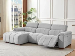 Sale Vente-unique Sofá rinconera izquierda relax eléctrico de tela efecto acolchado MOLPICA Gris claro