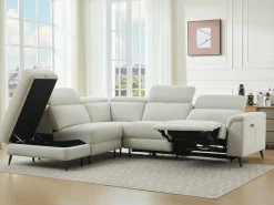 Vente-unique Sofá rinconera izquierda relax eléctrico de tela MAKORO