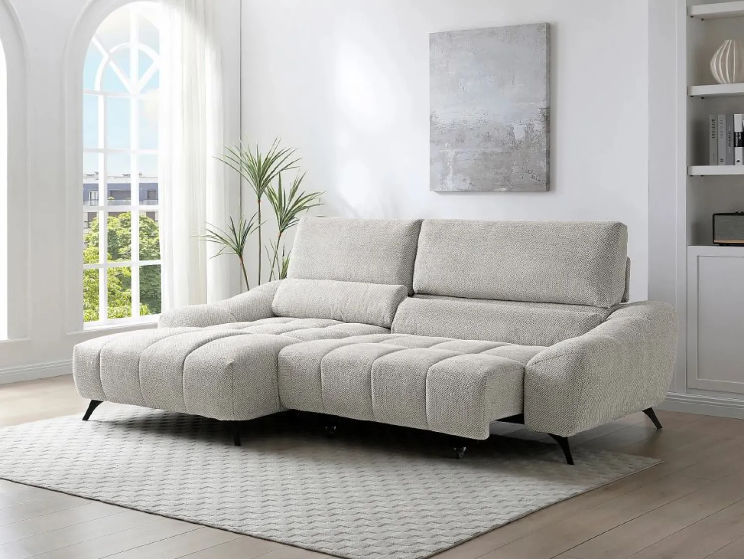 Vente-unique Sofá rinconera izquierda relax con asiento deslizante en tela ELOSIA