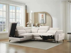 Discount Vente-unique Sofá rinconera izquierda relax eléctrico en tejadas jaspeadas CADILO Beige