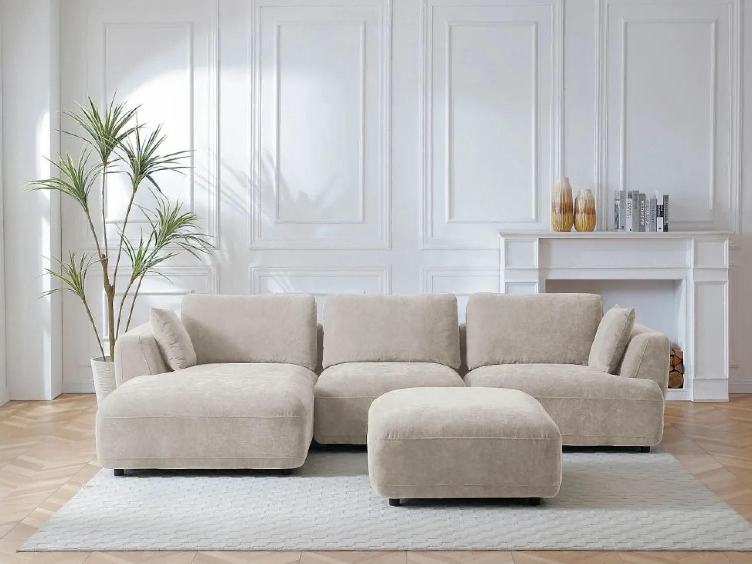 Outlet Sofá rinconera izquierda y puf en tejido TINDRALO Sofá Modular