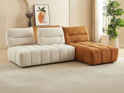 Outlet Sofá rinconera modular con respaldo avanzado-retrocedido en tela beige y terracota APOLIU Sofá Modular