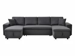 Outlet Vente-unique Sofá rinconera panorámico convertible con almacenamiento y pufs en tejido antracita SELIM Gris antracita