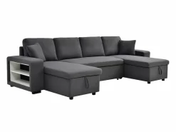 Outlet Vente-unique Sofá rinconera panorámico convertible con almacenamiento y pufs en tejido antracita SELIM Gris antracita