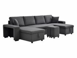 Outlet Vente-unique Sofá rinconera panorámico convertible con almacenamiento y pufs en tejido antracita SELIM Gris antracita