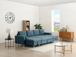 Online Vente-unique Sofá rinconera panorámico convertible en tela azul petróleo KORI Azul verdoso