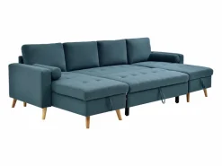 Online Vente-unique Sofá rinconera panorámico convertible en tela azul petróleo KORI Azul verdoso