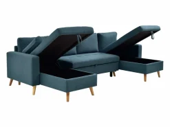 Online Vente-unique Sofá rinconera panorámico convertible en tela azul petróleo KORI Azul verdoso