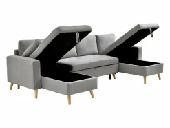 Clearance Vente-unique Sofá rinconera panorámico convertible en tela KORI Gris claro