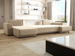 Discount Vente-unique Sofá rinconera panorámico de tela NESSARO Beige