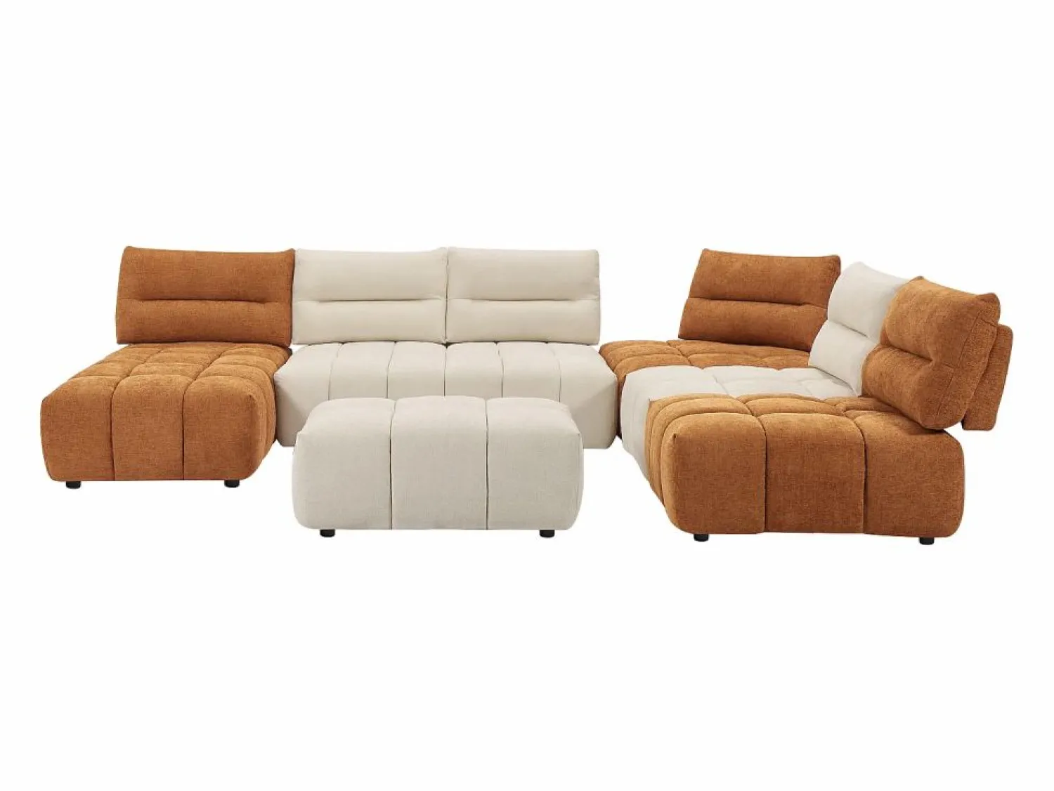 Vente-unique Sofá rinconera panorámico modular y puf con respaldo avanzar-retroceder beige y terracota APOLIU