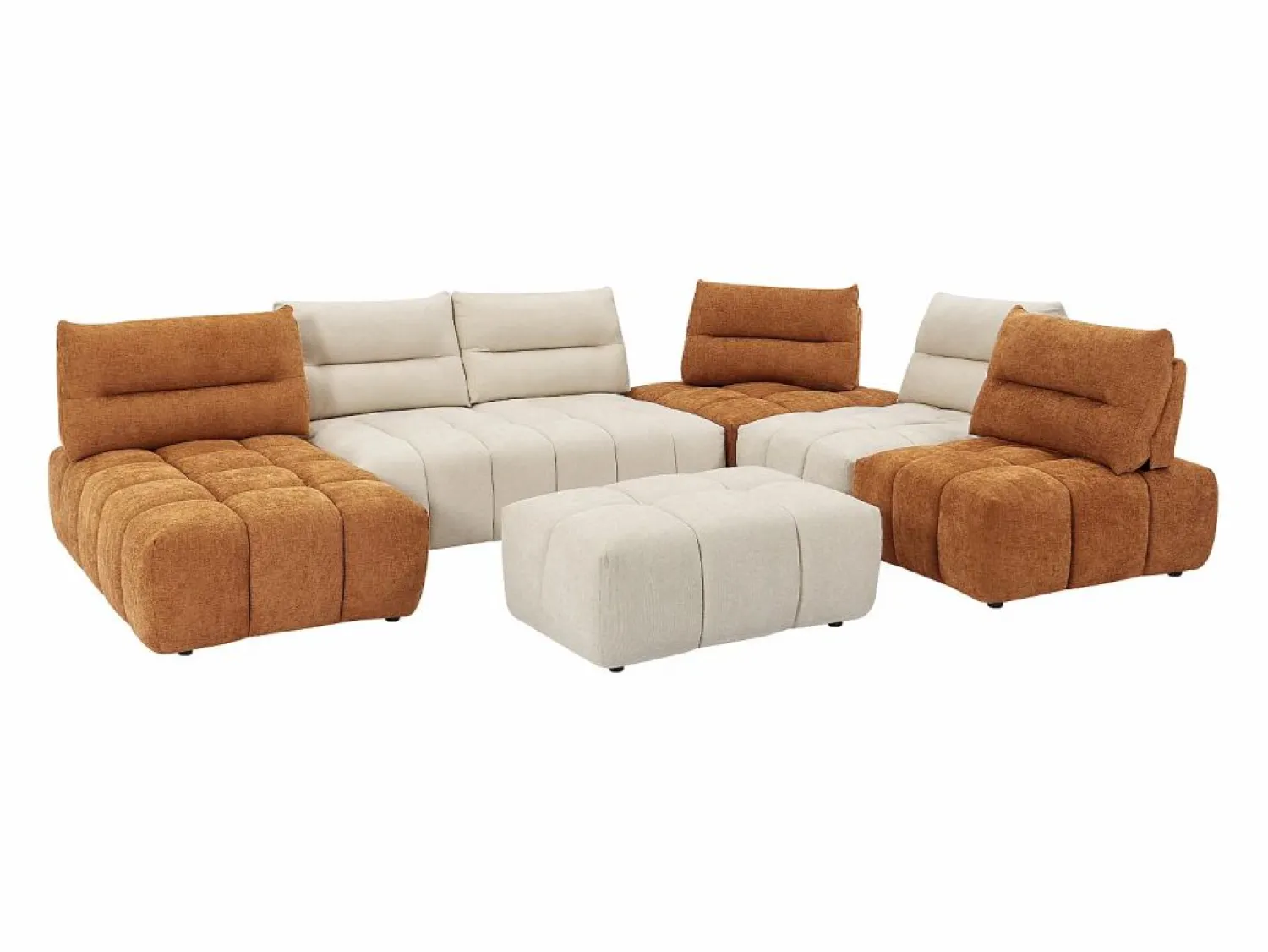 Vente-unique Sofá rinconera panorámico modular y puf con respaldo avanzar-retroceder beige y terracota APOLIU