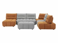 Vente-unique Sofá rinconera panorámico modular y puf con respaldo avanzado-retroceso gris y terracota APOLIU