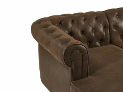 Vente-unique Sofá rinconera panorámico y puf de microfibra aspecto cuero envejecido CHESTERFIELD