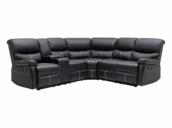 Vente-unique Sofá rinconera relax: manual de piel sintética negra CANBY