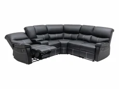 Vente-unique Sofá rinconera relax: manual de piel sintética negra CANBY