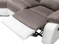 Vente-unique Sofá rinconera relax: manual gris y blanco de microfibra y piel sintética TOLZANO