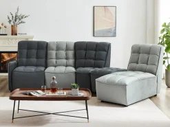 Vente-unique Sofá rinconera relax modular de terciopelo gris claro y antracita ALFORD