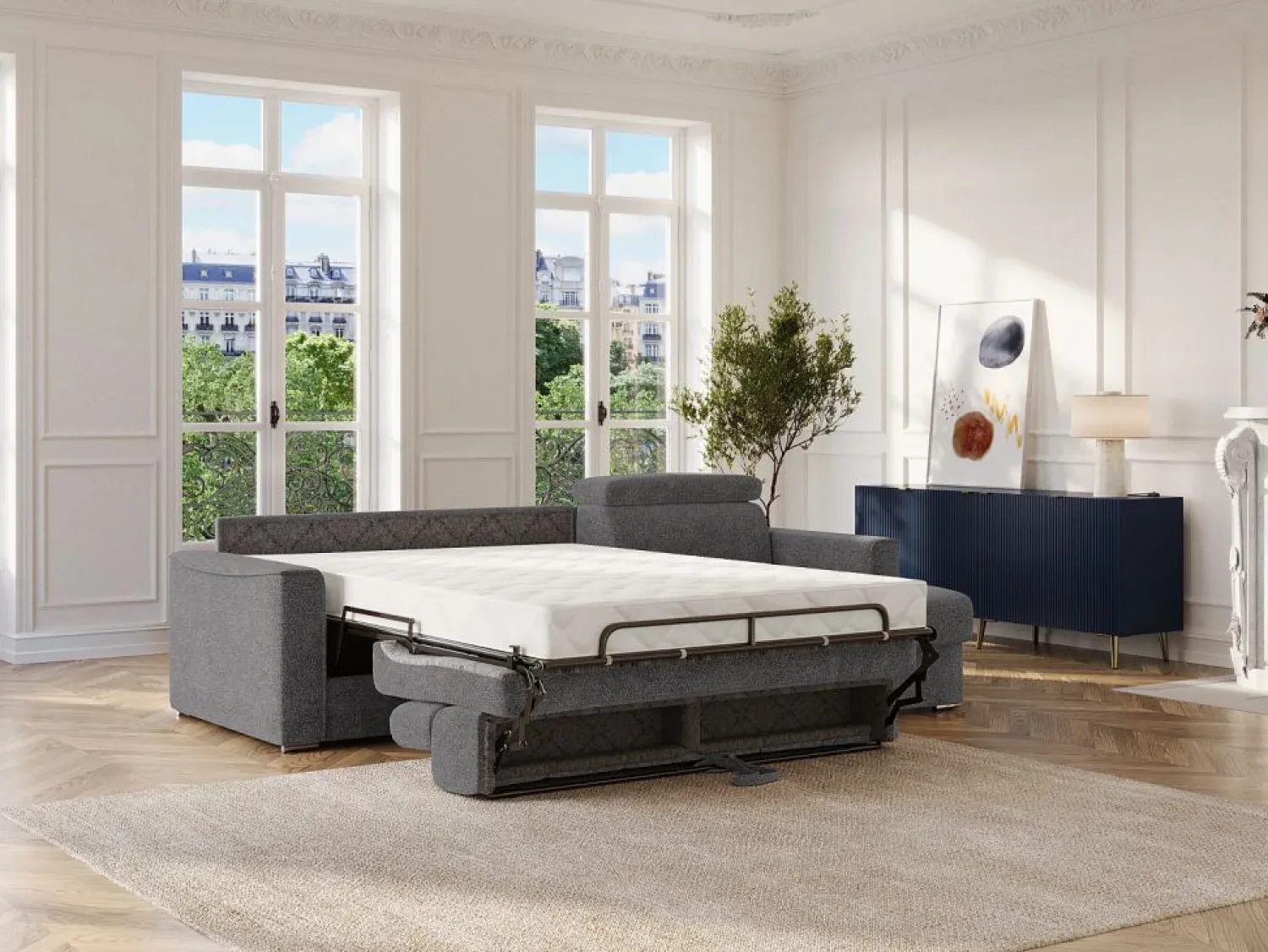 New Sofá rinconera reversible convertible tipo italiano en tela gris - Cama 160 cm VIZIR Sofás Y Sillones