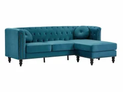 Vente-unique Sofá rinconera reversible de terciopelo capitoné verde azulado TURNER