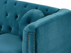 Vente-unique Sofá rinconera reversible de terciopelo capitoné verde azulado TURNER