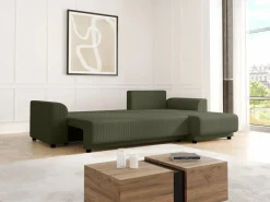 Outlet Vente-unique Sofá rinconera reversible de pana verde NESSARO Caqui
